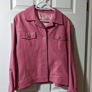 Pink Leather Jean Jacket